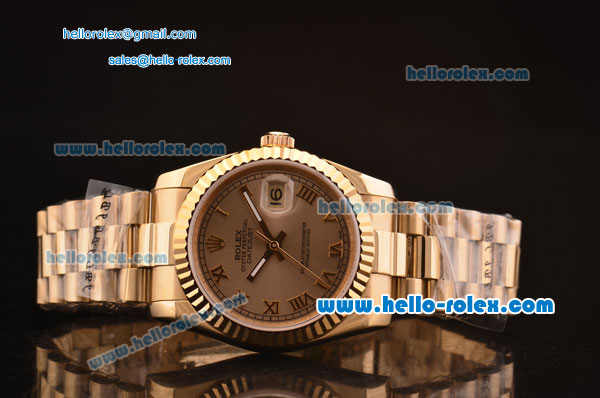 Rolex Datejust Swiss ETA 2836 Automatic Gold Case/Strap with Gold Dial and Roman Numeral Hour Markers - Click Image to Close